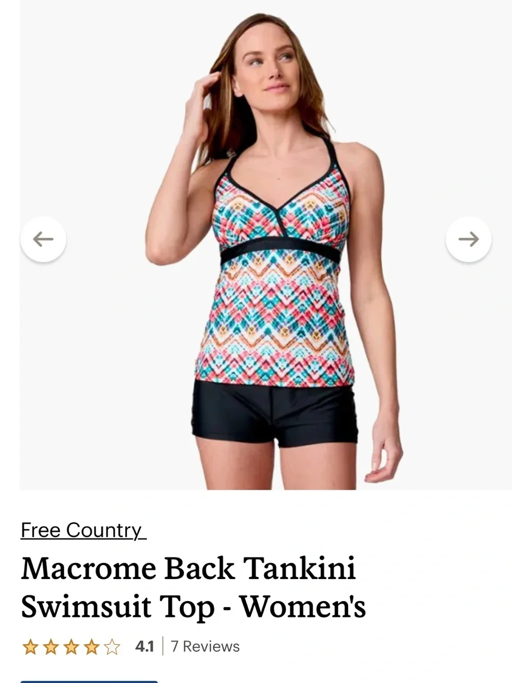 NWT Free Country Colorful Zigzag Tankini Swimsuit Top size M